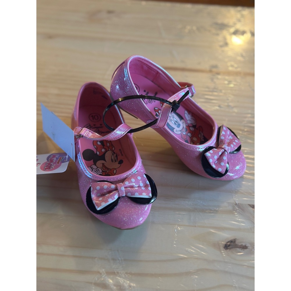 Disney Minnie Mouse Girls Pink Glitter Mary Jane Dress Shoes Bow Size 10 NWT